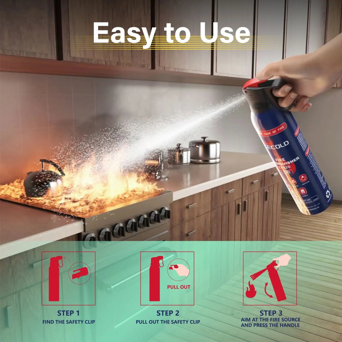 Home Fire Extinguisher, 5-in-1 Mini Fire Sprayer with Mount, Water-Based Fire Extinguishers, Can Prevent Ignition