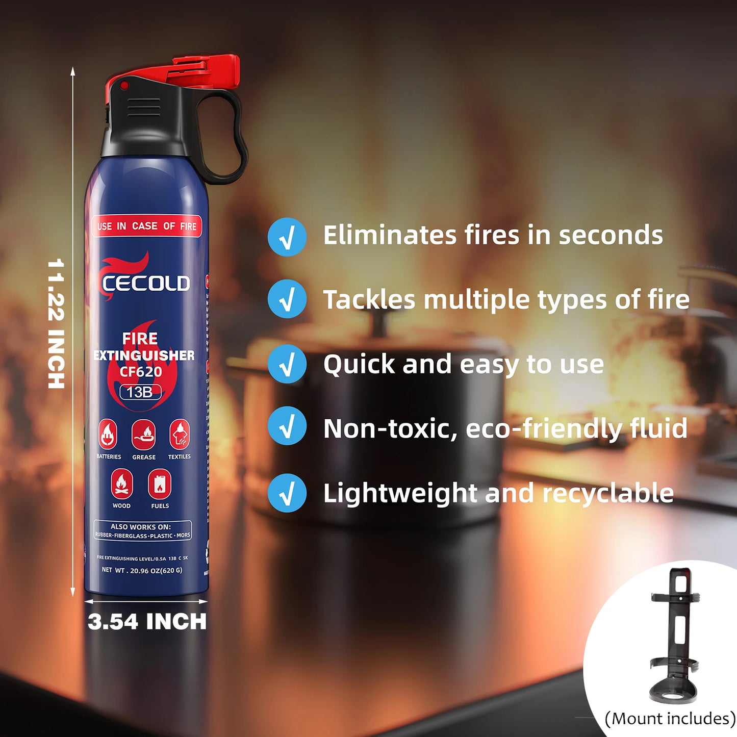 Home Fire Extinguisher, 5-in-1 Mini Fire Sprayer with Mount, Water-Based Fire Extinguishers, Can Prevent Ignition