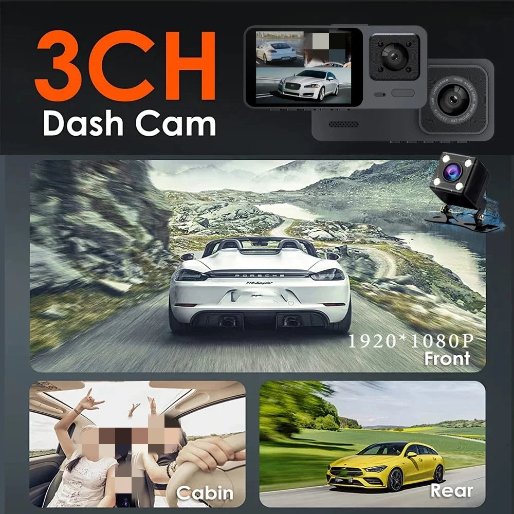 Car DVR Dash Cam 3 Way Wifi 3CH HD 1080P 3 Lens Vehicle Interior Camera